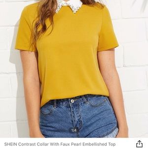 Pearl contrast collar top